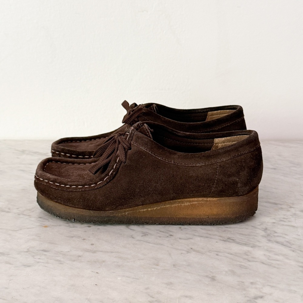 Clarks Wallabee Shoes 6.5 Boho Brown Suede Moccasin Crepe Sole Wedge 78984